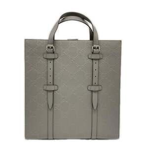 GUCCI GG Embossed Leather Tote Bag 700421 Handbag Gray Men's